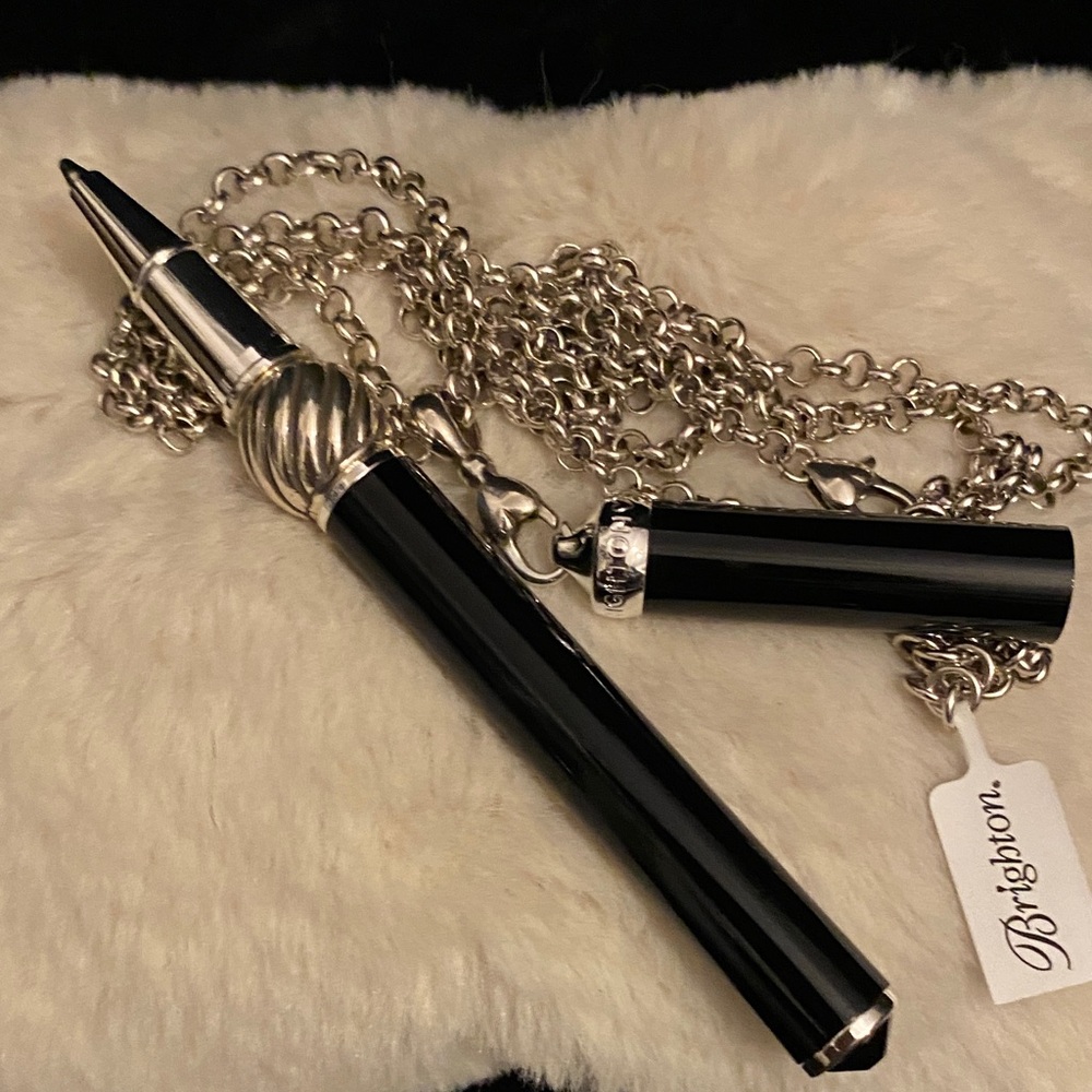 Brighton Black and Silver Pen Necklace with added silver swirl bead